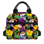 Purple Tropical Skull Pattern Print Insulated Lunch Bag