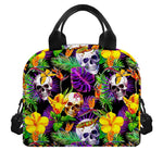 Purple Tropical Skull Pattern Print Insulated Lunch Bag