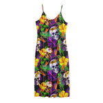 Purple Tropical Skull Pattern Print Jersey Midi Cami Dress