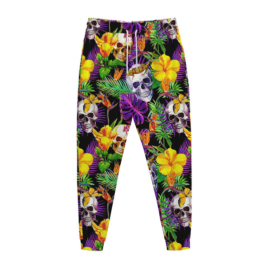 Purple Tropical Skull Pattern Print Jogger Pants