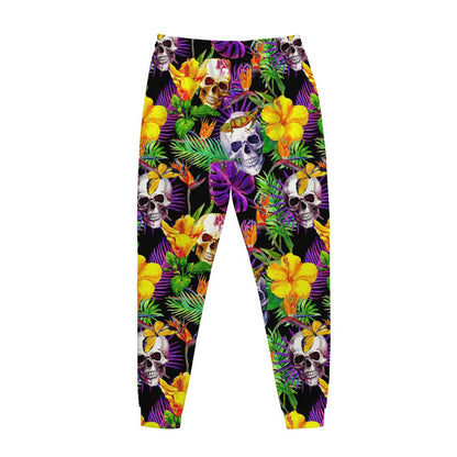 Purple Tropical Skull Pattern Print Jogger Pants