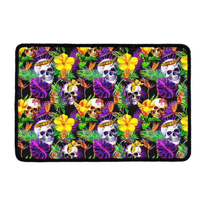Purple Tropical Skull Pattern Print Kitchen Mat