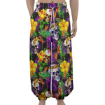 Purple Tropical Skull Pattern Print Lantern Pants