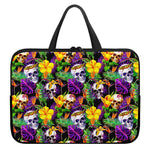 Purple Tropical Skull Pattern Print Laptop Sleeve With Handle