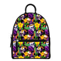 Purple Tropical Skull Pattern Print Leather Backpack