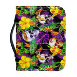 Purple Tropical Skull Pattern Print Leather Bible Cover