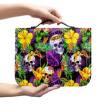 Purple Tropical Skull Pattern Print Leather Bible Cover