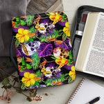 Purple Tropical Skull Pattern Print Leather Bible Cover