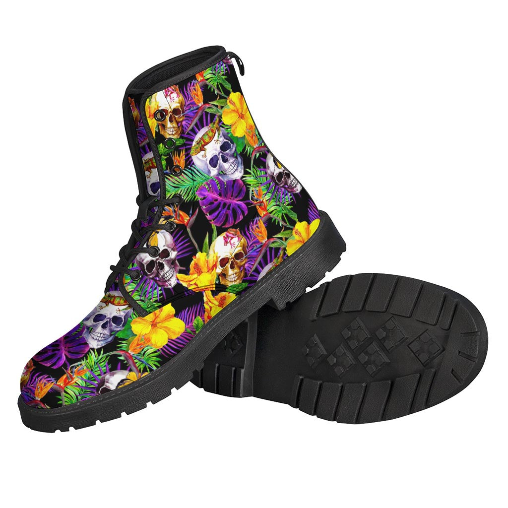 Purple Tropical Skull Pattern Print Backpack