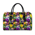 Purple Tropical Skull Pattern Print Leather Duffel Bag
