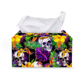 Purple Tropical Skull Pattern Print Leather Tissue Box Cover