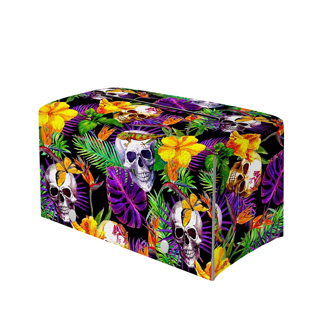 Purple Tropical Skull Pattern Print Leather Tissue Box Cover