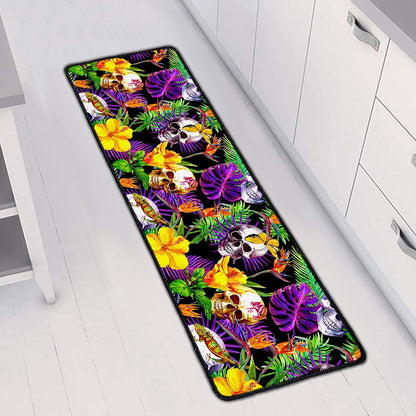 Purple Tropical Skull Pattern Print Long Kitchen Mat