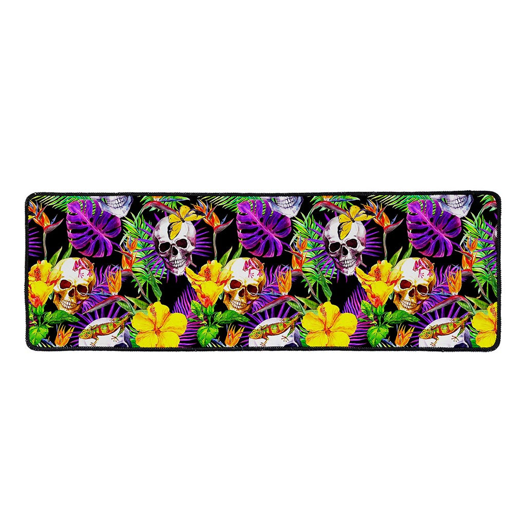 Purple Tropical Skull Pattern Print Long Kitchen Mat