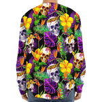 Purple Tropical Skull Pattern Print Long Sleeve Baseball Jersey