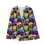 Purple Tropical Skull Pattern Print Long Sleeve Short Coat
