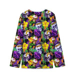 Purple Tropical Skull Pattern Print Long Sleeve Short Coat