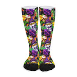 Purple Tropical Skull Pattern Print Long Socks