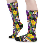 Purple Tropical Skull Pattern Print Long Socks