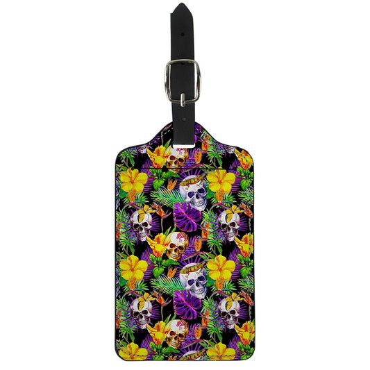 Purple Tropical Skull Pattern Print Luggage Tag