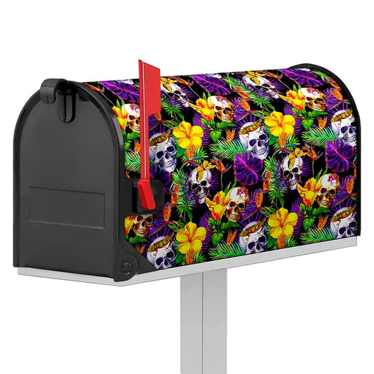 Purple Tropical Skull Pattern Print Mailbox Cover
