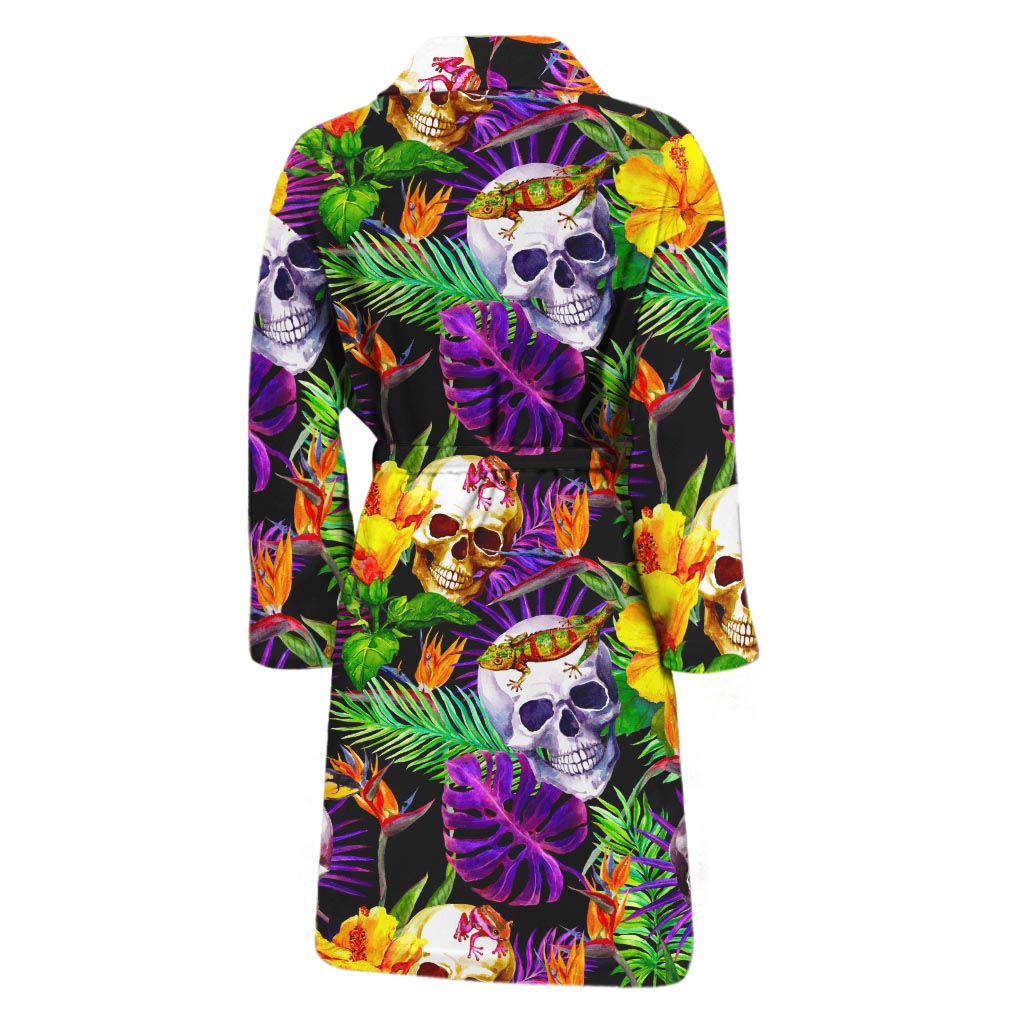 Purple Tropical Skull Pattern Print Men's Bathrobe