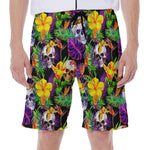 Purple Tropical Skull Pattern Print Men's Beach Shorts