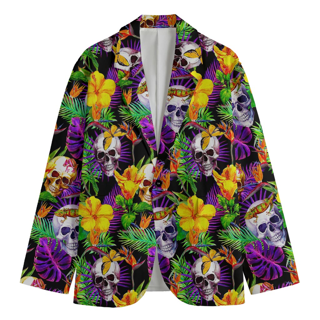 Purple Tropical Skull Pattern Print Men's Blazer