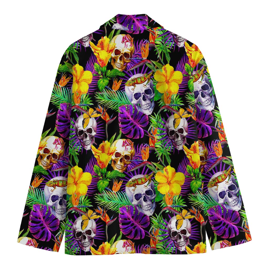 Purple Tropical Skull Pattern Print Men's Blazer