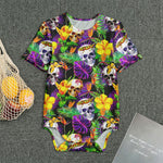 Purple Tropical Skull Pattern Print Men's Bodysuit