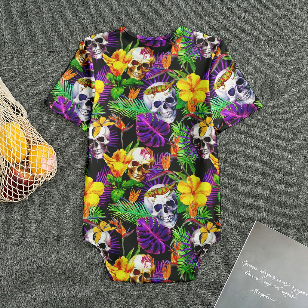 Purple Tropical Skull Pattern Print Men's Bodysuit