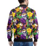 Purple Tropical Skull Pattern Print Men's Bomber Jacket