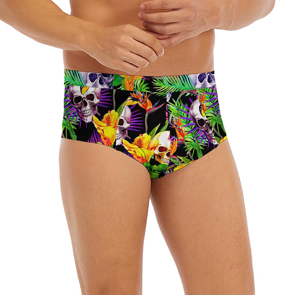 Purple Tropical Skull Pattern Print Men's Briefs