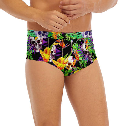 Purple Tropical Skull Pattern Print Men's Briefs
