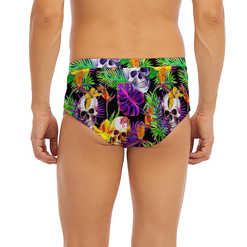Purple Tropical Skull Pattern Print Men's Briefs