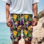 Purple Tropical Skull Pattern Print Men's Cargo Shorts