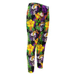 Purple Tropical Skull Pattern Print Men's Compression Pants