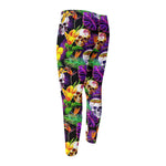 Purple Tropical Skull Pattern Print Men's Compression Pants