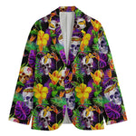 Purple Tropical Skull Pattern Print Men's Cotton Blazer