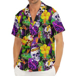 Purple Tropical Skull Pattern Print Men's Deep V-Neck Shirt