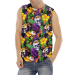 Purple Tropical Skull Pattern Print Men's Fitness Tank Top
