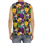 Purple Tropical Skull Pattern Print Men's Fitness Tank Top