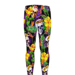 Purple Tropical Skull Pattern Print Men's leggings