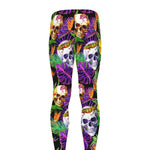 Purple Tropical Skull Pattern Print Men's leggings