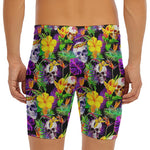 Purple Tropical Skull Pattern Print Men's Long Boxer Briefs