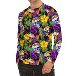 Purple Tropical Skull Pattern Print Men's Long Sleeve Rash Guard