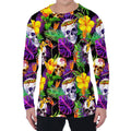 Purple Tropical Skull Pattern Print Men's Long Sleeve T-Shirt