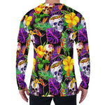 Purple Tropical Skull Pattern Print Men's Long Sleeve T-Shirt