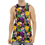 Purple Tropical Skull Pattern Print Men's Muscle Tank Top