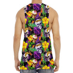 Purple Tropical Skull Pattern Print Men's Muscle Tank Top